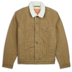 Levis Mens Gold Brown  Sherpa-Lined Denim Trucker Jacket Size S